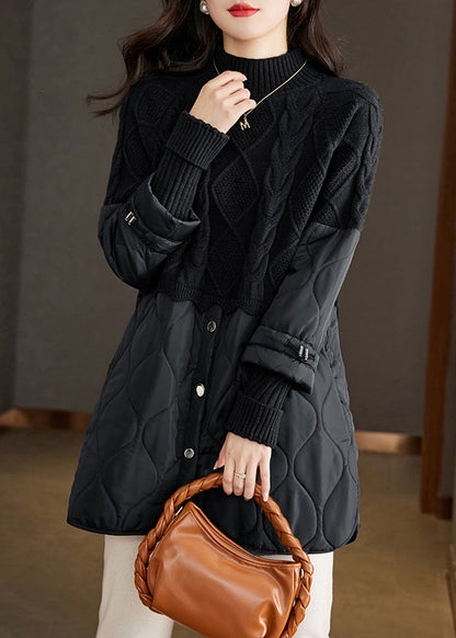 Boutique Camel Rollkragen Patchwork Button Dicken Zopfmuster Pullover Herbst