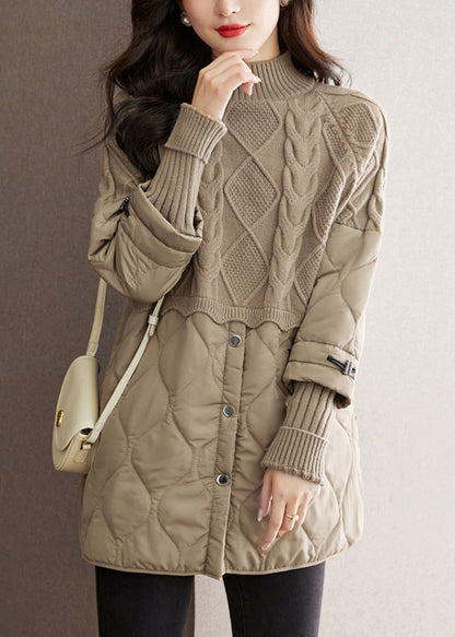 Boutique Camel Rollkragen Patchwork Button Dicken Zopfmuster Pullover Herbst