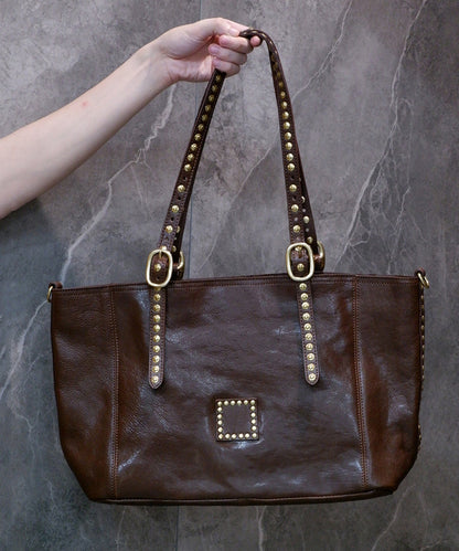 Boutique Chocolate Rivet Large Capacity Leather Shoulder Bags