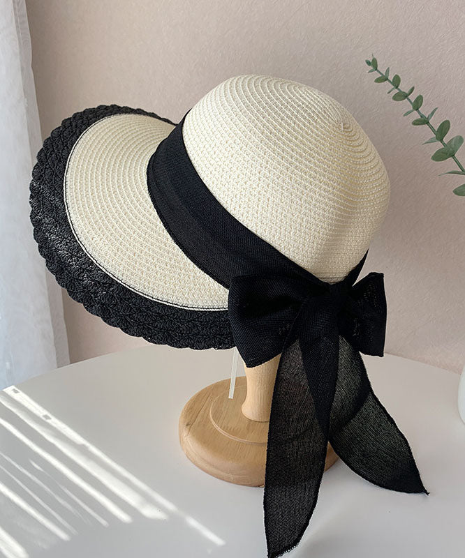 Boutique Coffee Bow Straw Woven Holiday Floppy Sun Hat