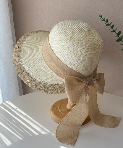 Boutique Coffee Bow Straw Woven Holiday Floppy Sun Hat