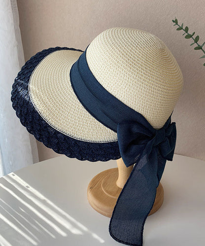 Boutique Coffee Bow Straw Woven Holiday Floppy Sun Hat