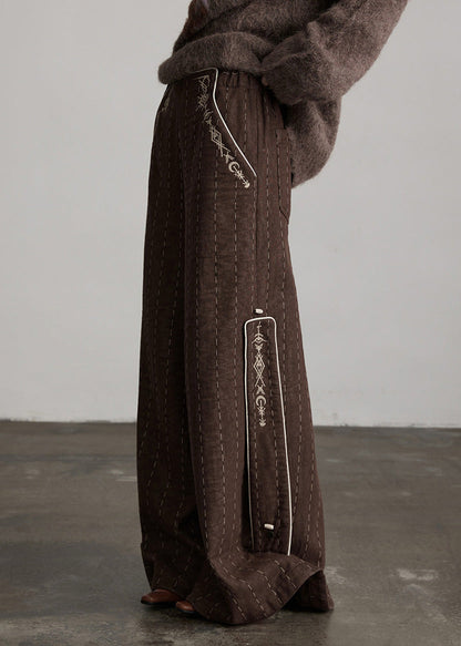 Boutique Coffee Embroidered Pockets Warm Fleece Pants Winter