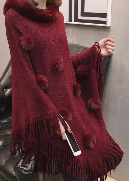 Boutique Schokolade Pelzkragen Quaste Lange Strickpullover Mäntel Fledermausärmel