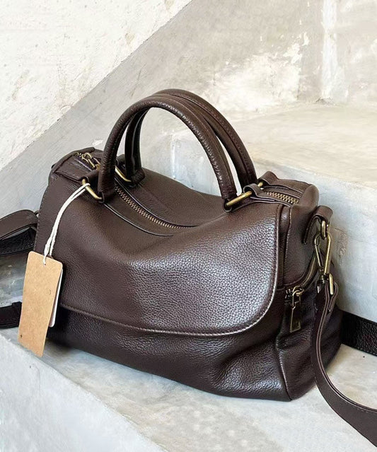 Boutique Coffee Large Capacity Calf Leather Tote Handbag