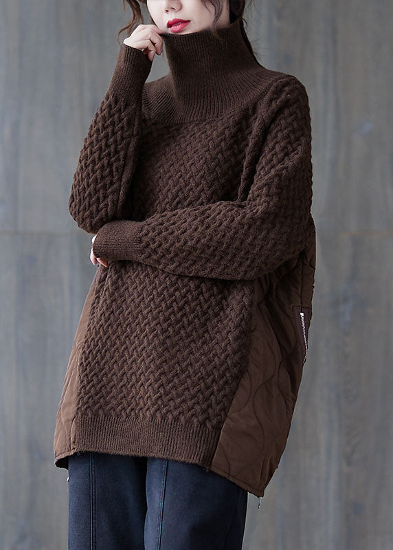 Boutique Schokolade Rollkragen Patchwork Strickpullover Frühling