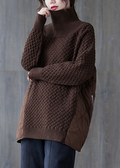 Boutique Schokolade Rollkragen Patchwork Strickpullover Frühling