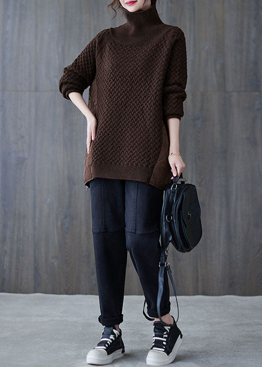 Boutique Schokolade Rollkragen Patchwork Strickpullover Frühling