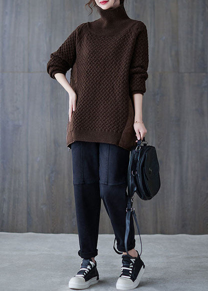 Boutique Schokolade Rollkragen Patchwork Strickpullover Frühling