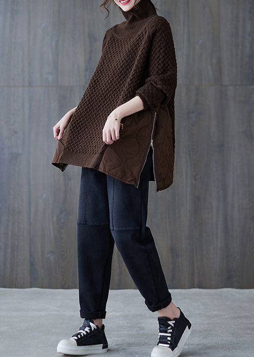 Boutique Schokolade Rollkragen Patchwork Strickpullover Frühling