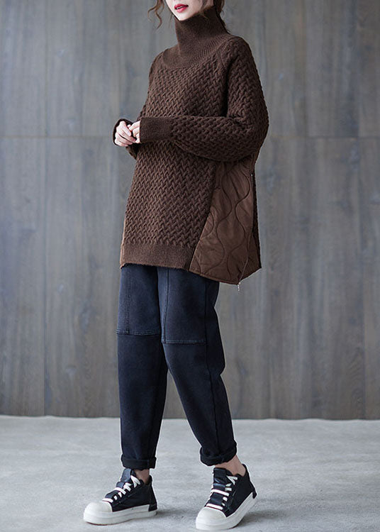 Boutique Schokolade Rollkragen Patchwork Strickpullover Frühling