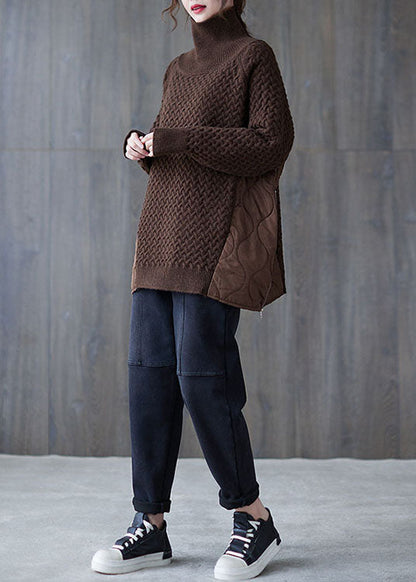 Boutique Schokolade Rollkragen Patchwork Strickpullover Frühling