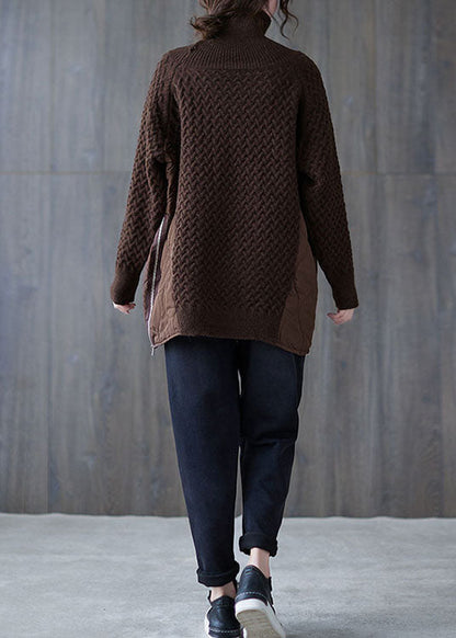 Boutique Schokolade Rollkragen Patchwork Strickpullover Frühling