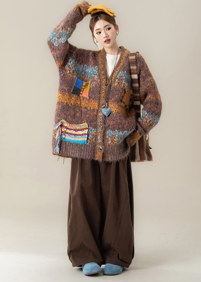 Boutique Coffee V Neck Sweater Coat T Shirt Pants 3 Piece Outfit Winter