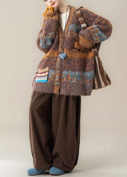 Boutique Coffee V Neck Sweater Coat T Shirt Pants 3 Piece Outfit Winter