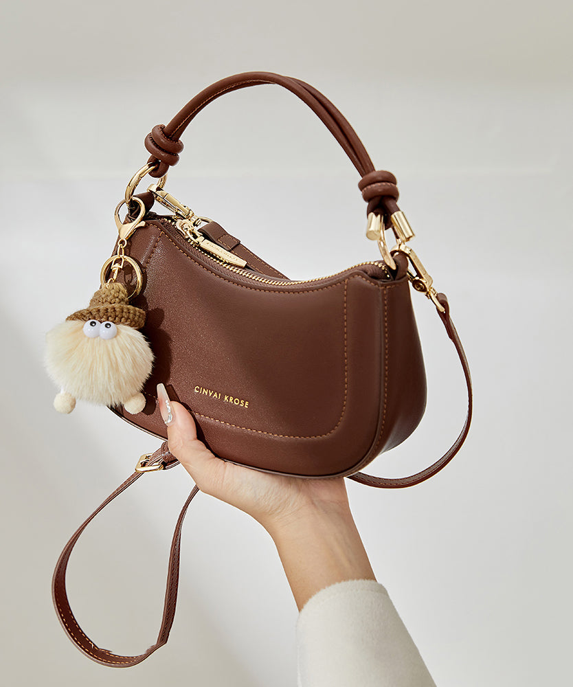 Boutique Coffee Versatile Durable Calf Leather CrossBody Bag