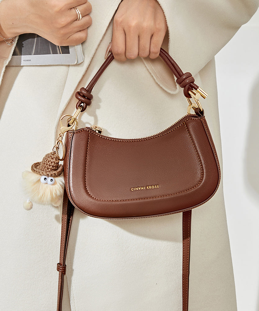 Boutique Coffee Versatile Durable Calf Leather CrossBody Bag