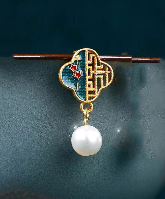 Boutique Colorblock Kupfer Overgild Perle Emaille Ausgehöhlte Tropfen Ohrringe