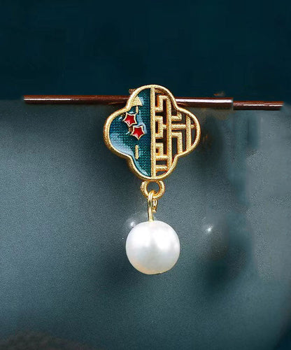 Boutique Colorblock Kupfer Overgild Perle Emaille Ausgehöhlte Tropfen Ohrringe