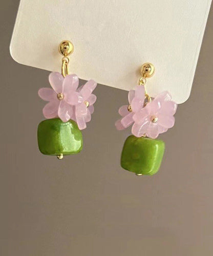 Boutique Colorblock Metal Alloy Turquoise Flora Drop Earrings