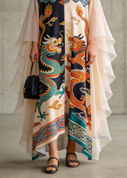 Boutique Colorblock V Neck Patchwork Chiffon Vacation Dresses Summer