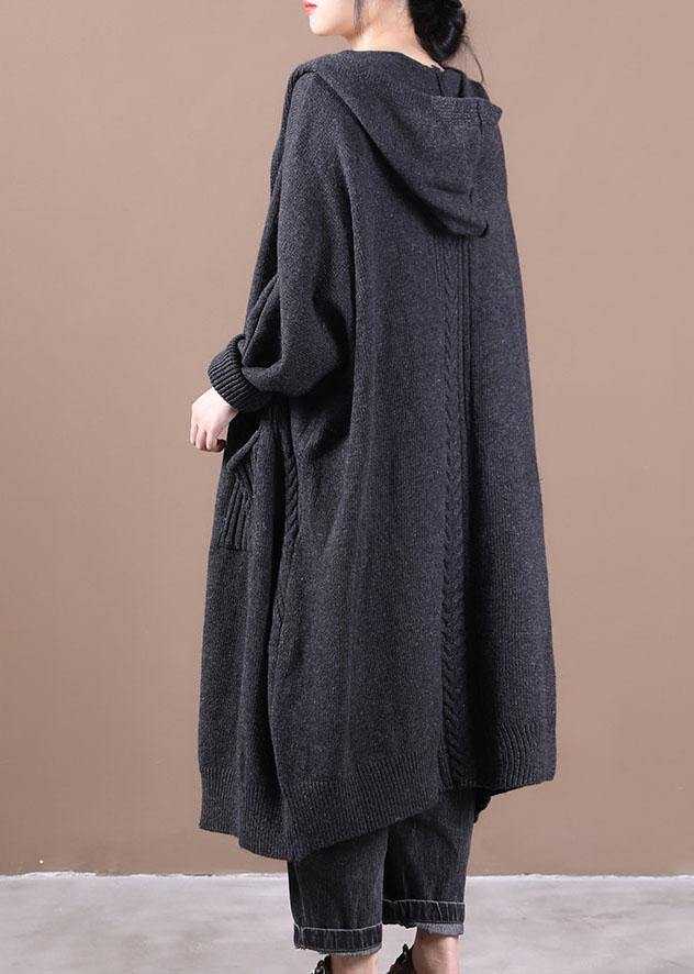 Boutique Dark Grey KnitLong sleeve Fall Long Loose Coat - SooLinen