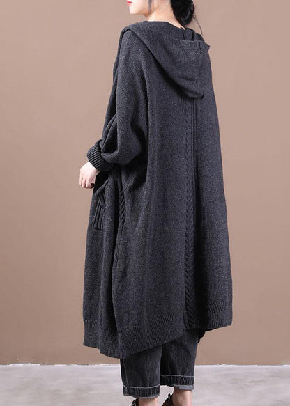 Boutique Dark Grey KnitLong sleeve Fall Long Loose Coat - SooLinen