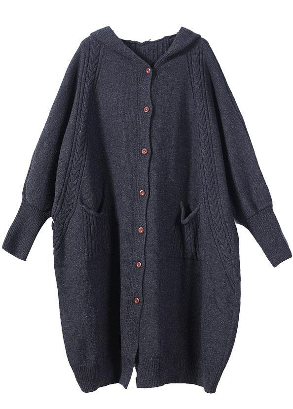 Boutique Dark Grey KnitLong sleeve Fall Long Loose Coat - SooLinen