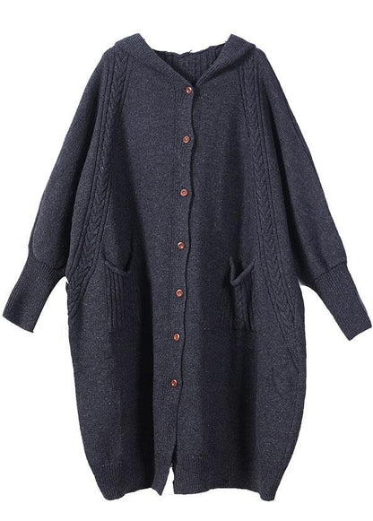 Boutique Dark Grey KnitLong sleeve Fall Long Loose Coat - SooLinen