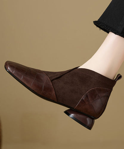 Botines Boutique con Empalme en Relieve en Piel de Vaca Negra