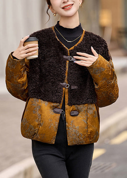 Chaquetas de plumón de pato con patchwork de piel sintética de boutique para invierno
