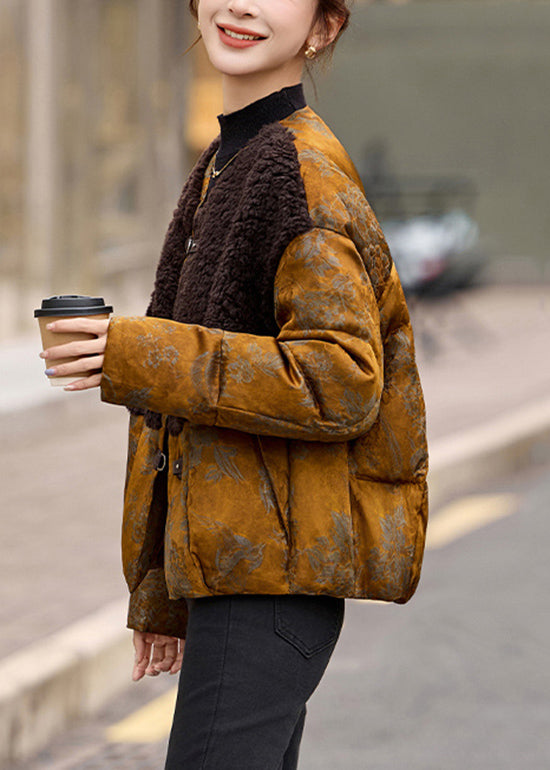 Chaquetas de plumón de pato con patchwork de piel sintética de boutique para invierno