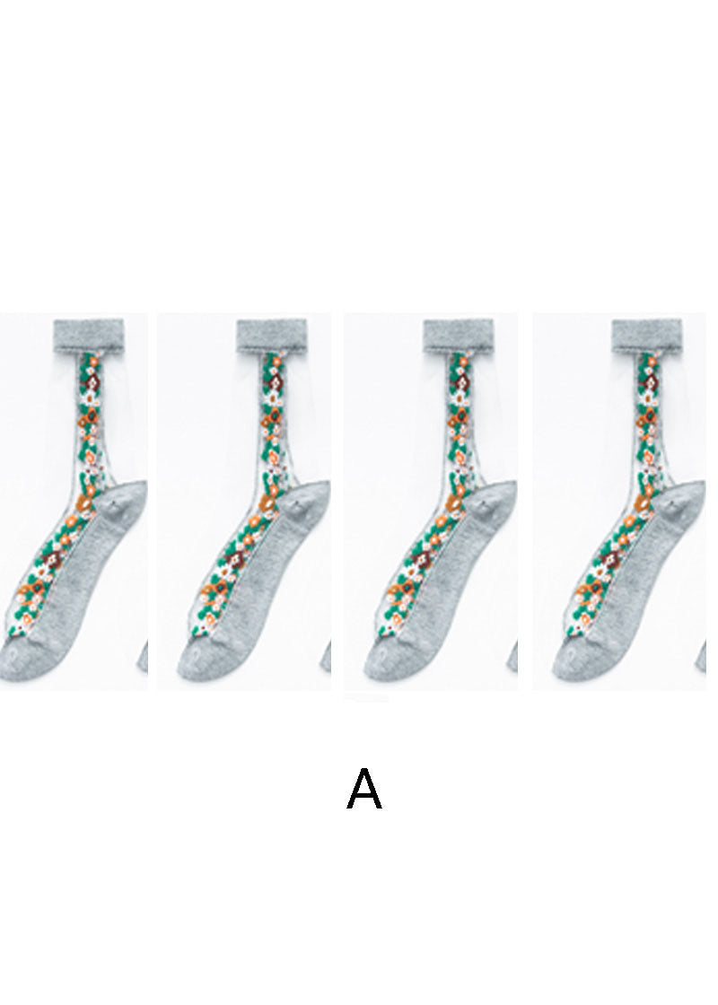 Boutique Floral Jacquard Sheer Mesh Socken Mid Calf Socken