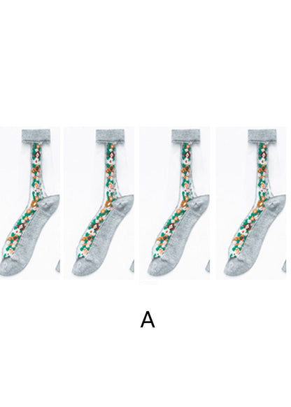 Boutique Floral Jacquard Sheer Mesh Socken Mid Calf Socken