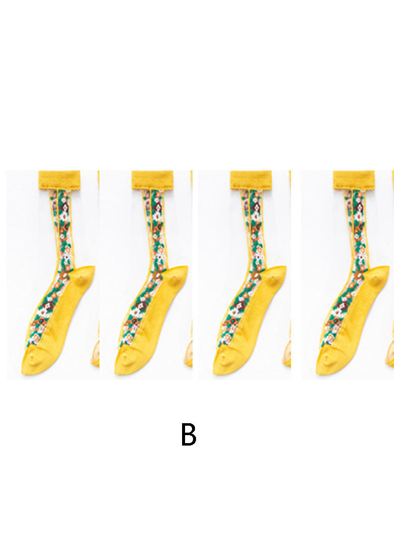 Boutique Floral Jacquard Sheer Mesh Socken Mid Calf Socken