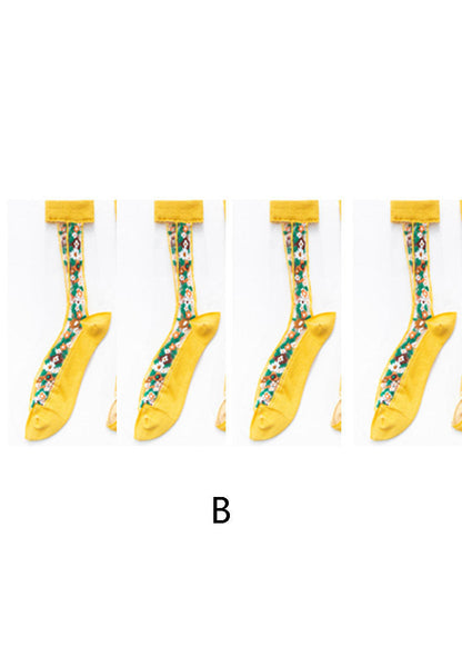 Boutique Floral Jacquard Sheer Mesh Socken Mid Calf Socken