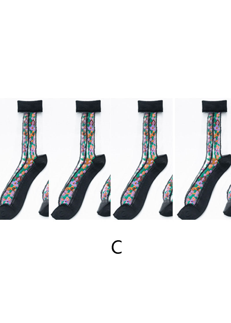 Boutique Floral Jacquard Sheer Mesh Socken Mid Calf Socken