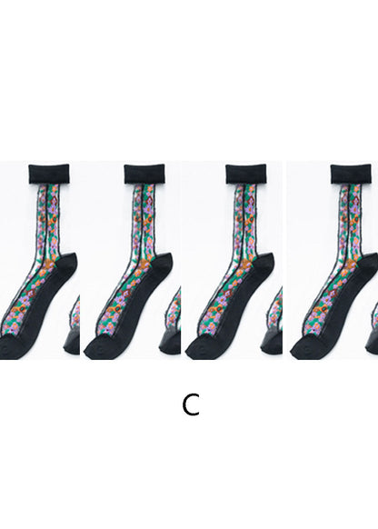 Boutique Floral Jacquard Sheer Mesh Socken Mid Calf Socken