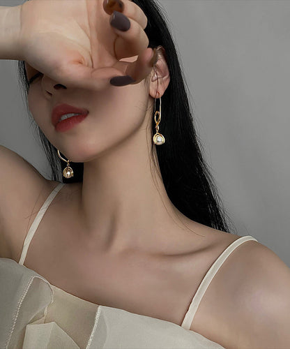 Pendientes colgantes de perlas geométricas de aleación de oro boutique