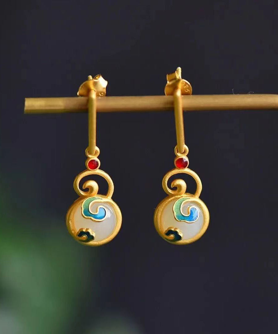 Pendientes colgantes de calabaza Xiangyun de jade dorado antiguo de Boutique Gold