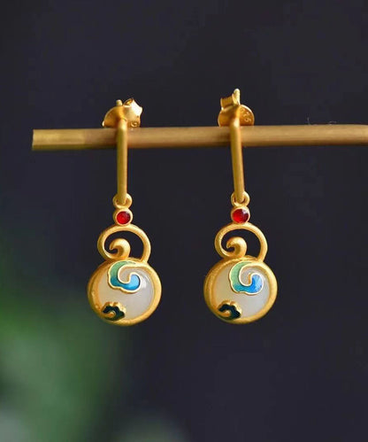 Pendientes colgantes de calabaza Xiangyun de jade dorado antiguo de Boutique Gold