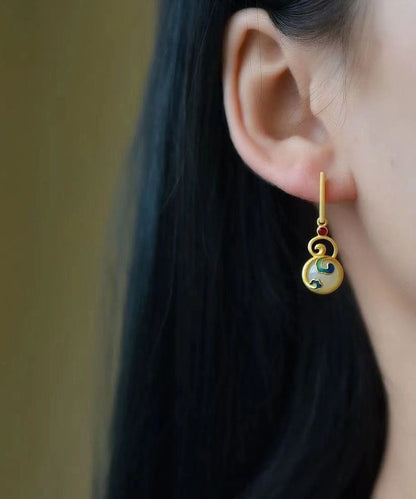 Pendientes colgantes de calabaza Xiangyun de jade dorado antiguo de Boutique Gold