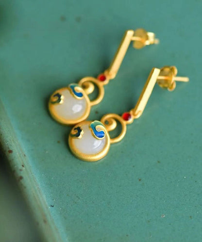 Pendientes colgantes de calabaza Xiangyun de jade dorado antiguo de Boutique Gold