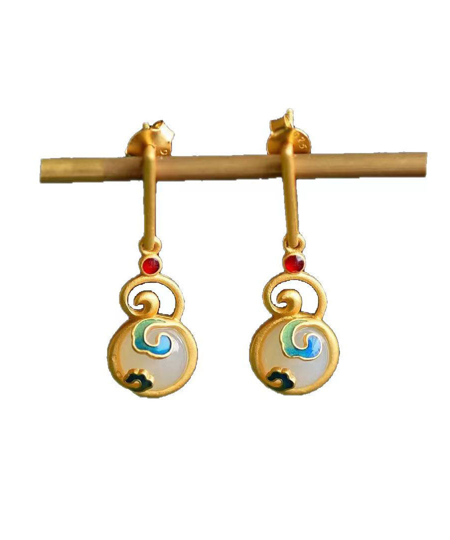 Pendientes colgantes de calabaza Xiangyun de jade dorado antiguo de Boutique Gold