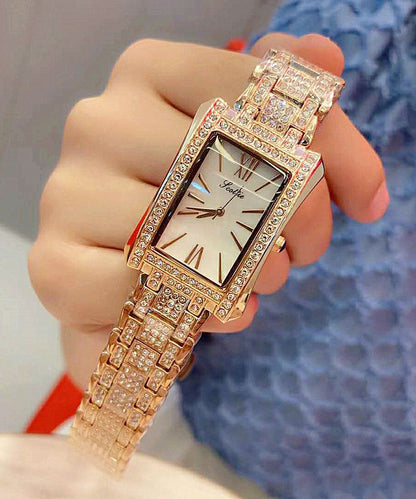 Boutique Gold Metal Zircon Rectangle Waterproof Watches