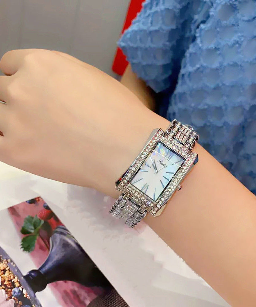 Boutique Gold Metal Zircon Rectangle Waterproof Watches
