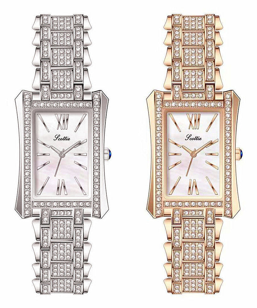 Boutique Gold Metal Zircon Rectangle Waterproof Watches