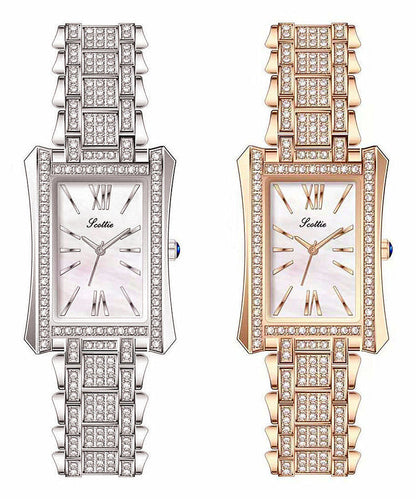 Boutique Gold Metal Zircon Rectangle Waterproof Watches