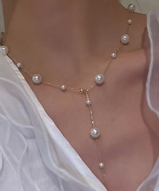 Collar con colgante de borla de perla dorada de acero inoxidable boutique