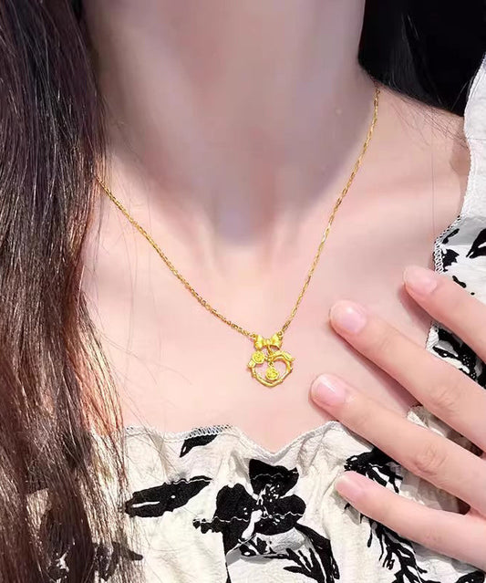 Boutique Gold Sterling Silber Overgilt Schleife Love Rose Anhänger Halskette